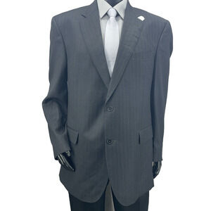 Jos A Bank Sig Gold Mens 43L Dark Gray Pinstripe Suit Jacket Wool Corpcore